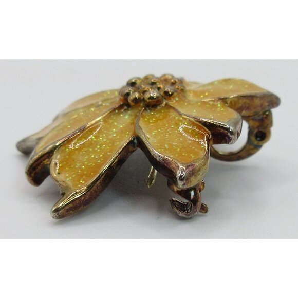 Vintage Avon Yellow Enamel Flower Brooch Pendant Gold Tone Glitter Floral Pin - Picture 4 of 9
